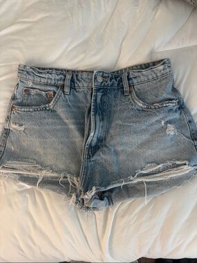 Zara Light Blue Distressed Denim Cutoff Shorts
